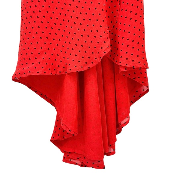 GANNI Mullin Georgette Red Aymmetric Polka Dot Long Sleeve Wrap Midi Maxi Dress - Picture 8 of 16